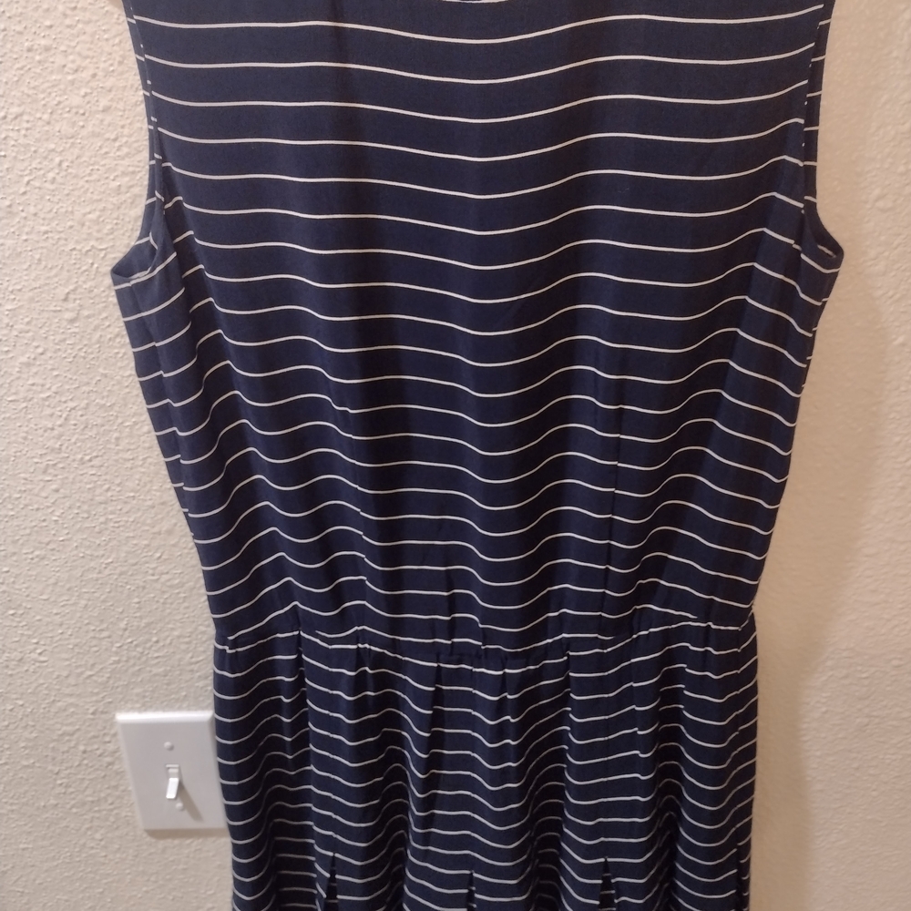 Brooks Brothers Navy and White Striped Midi Dress